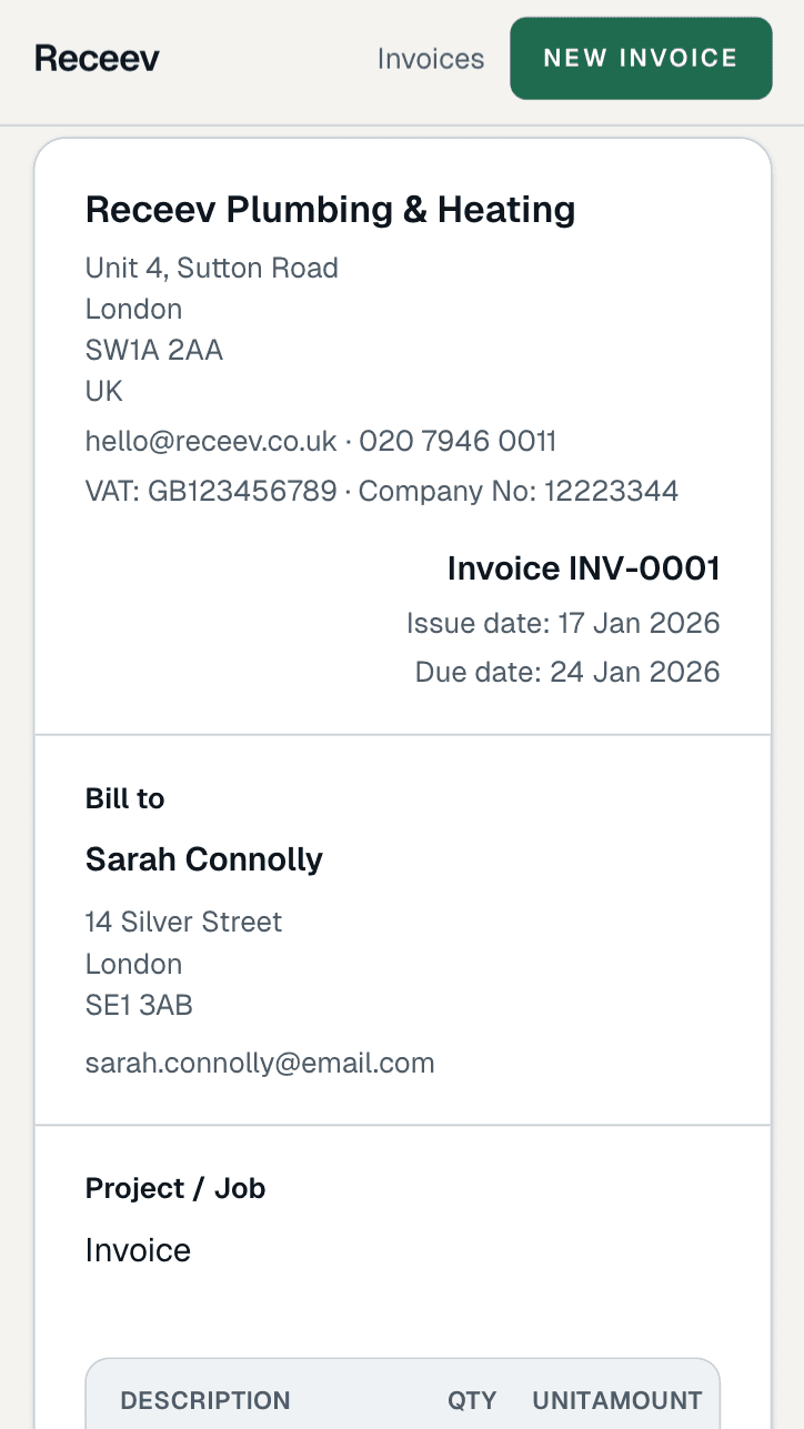 Client view of invoice with Pay Now button